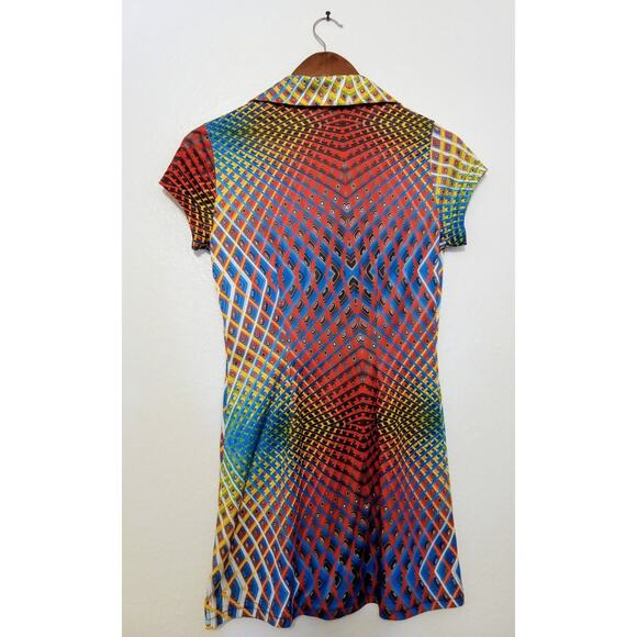 Vintage 90s Lip Service Psychedelic Mini Dress Rose Tag Y2K Rave USA Made SZ S - Picture 3 of 10